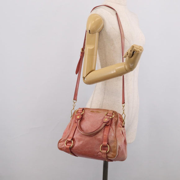 Miu Miu Vitellolux Hand Bag Leather 2way Pink Gold Auth 213736A