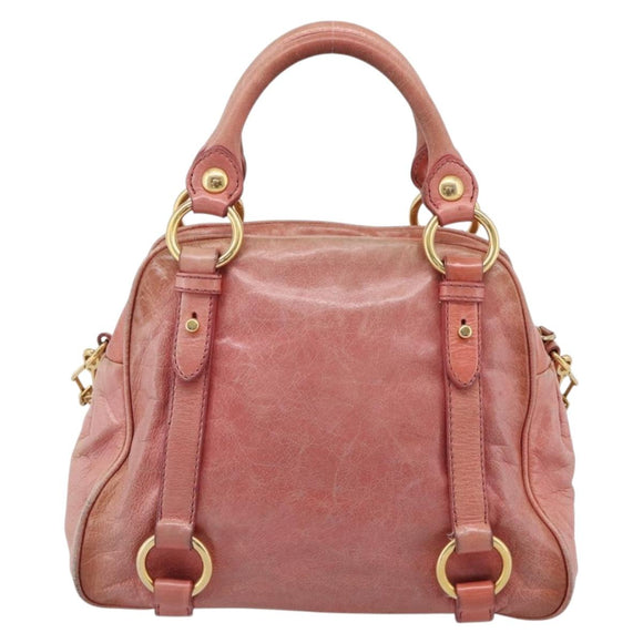 Miu Miu Vitellolux Hand Bag Leather 2way Pink Gold Auth 213736A