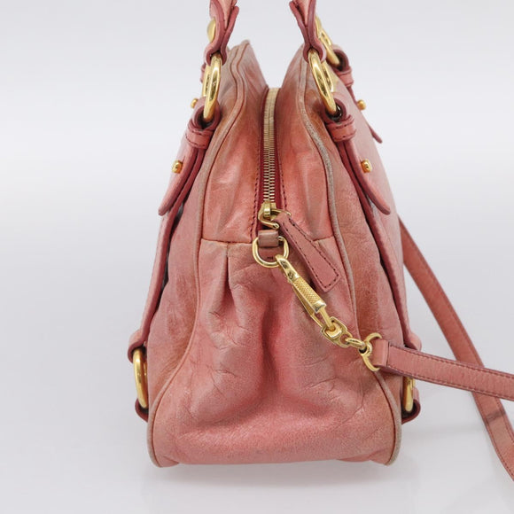 Miu Miu Vitellolux Hand Bag Leather 2way Pink Gold Auth 213736A