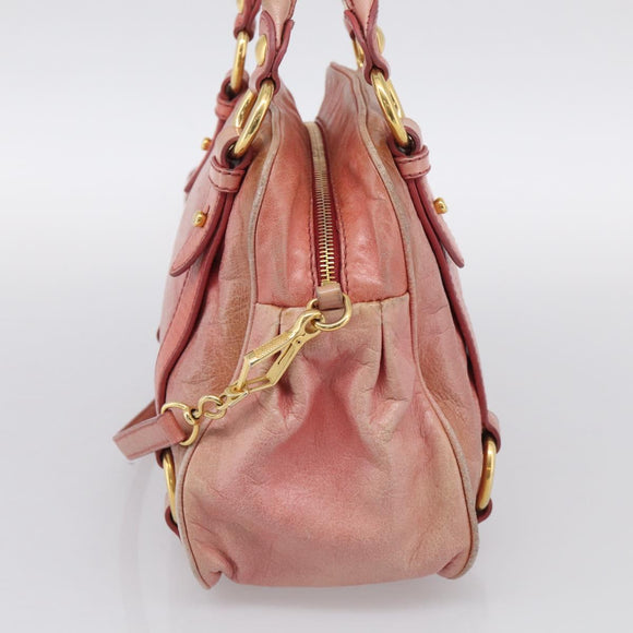 Miu Miu Vitellolux Hand Bag Leather 2way Pink Gold Auth 213736A