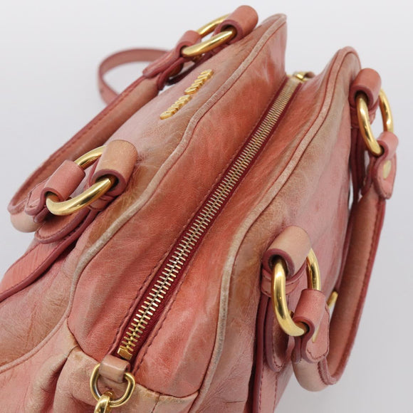 Miu Miu Vitellolux Hand Bag Leather 2way Pink Gold Auth 213736A