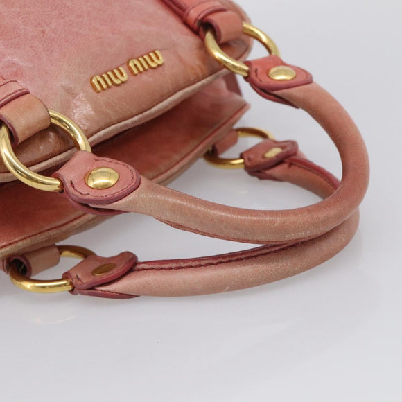 Miu Miu Vitellolux Hand Bag Leather 2way Pink Gold Auth 213736A
