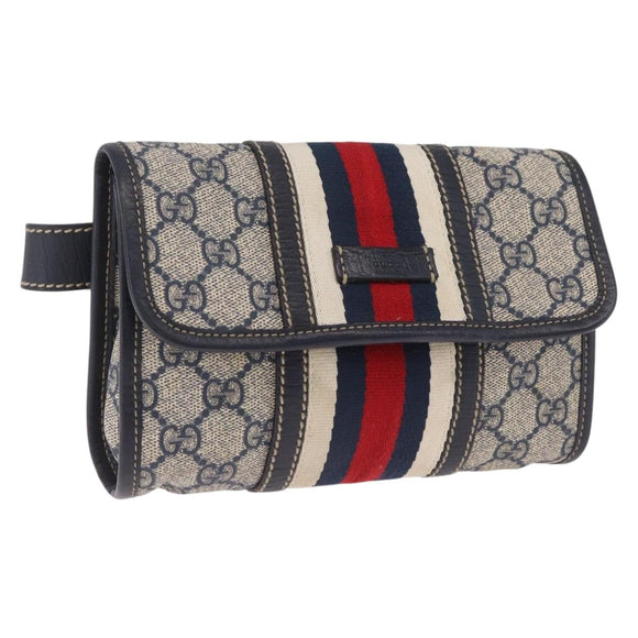 GUCCI GG Supreme Sherry Line Waist Bag PVC Navy Silver 1669 Auth 213739