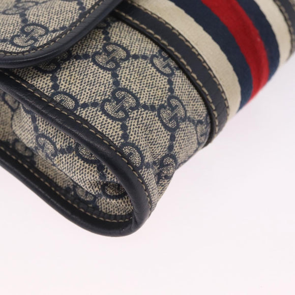 GUCCI GG Supreme Sherry Line Waist Bag PVC Navy Silver 1669 Auth 213739