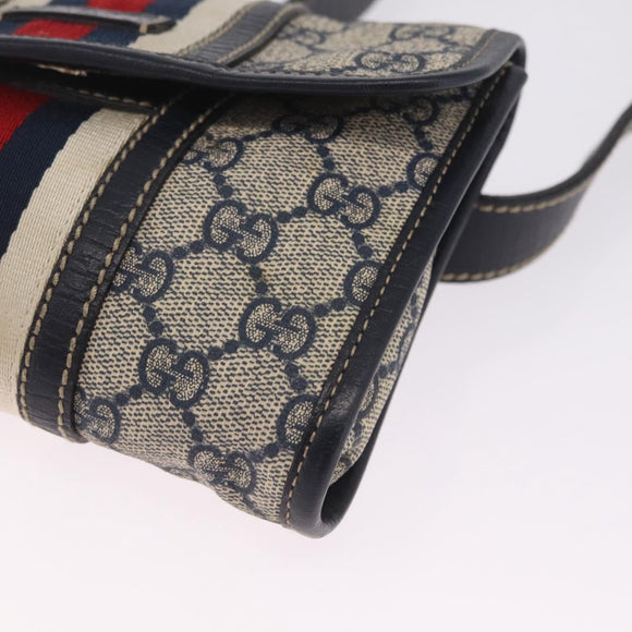 GUCCI GG Supreme Sherry Line Waist Bag PVC Navy Silver 1669 Auth 213739