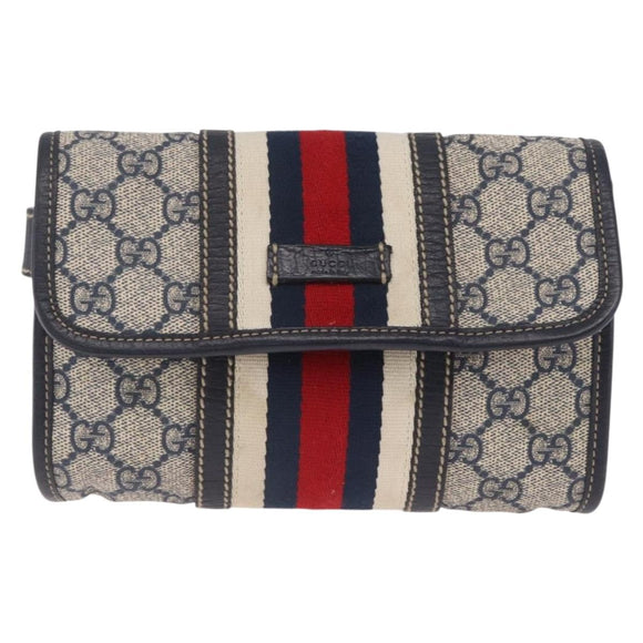 GUCCI GG Supreme Sherry Line Waist Bag PVC Navy Silver 1669 Auth 213739