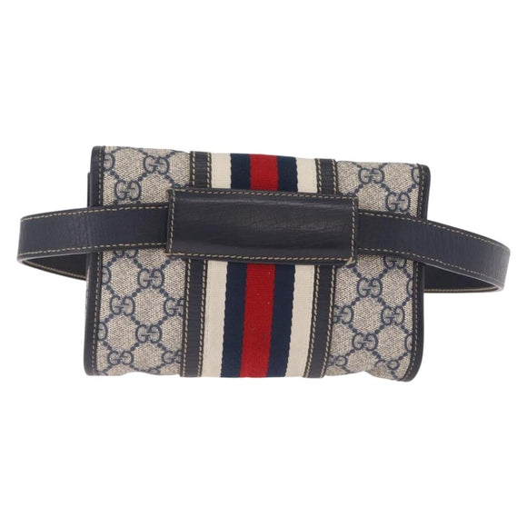 GUCCI GG Supreme Sherry Line Waist Bag PVC Navy Silver 1669 Auth 213739
