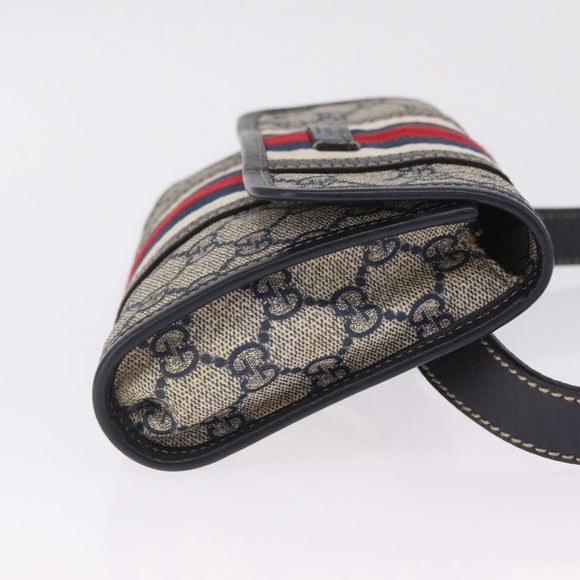 GUCCI GG Supreme Sherry Line Waist Bag PVC Navy Silver 1669 Auth 213739