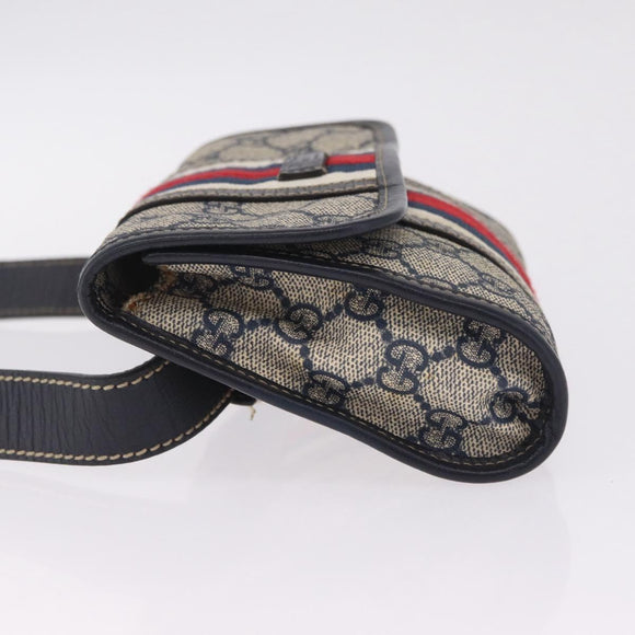 GUCCI GG Supreme Sherry Line Waist Bag PVC Navy Silver 1669 Auth 213739