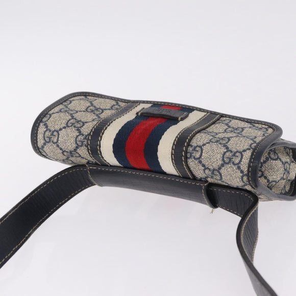 GUCCI GG Supreme Sherry Line Waist Bag PVC Navy Silver 1669 Auth 213739