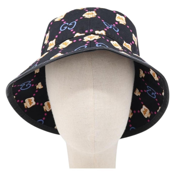 GUCCI Bucket Hat Canvas Black Multicolor Auth 213740M