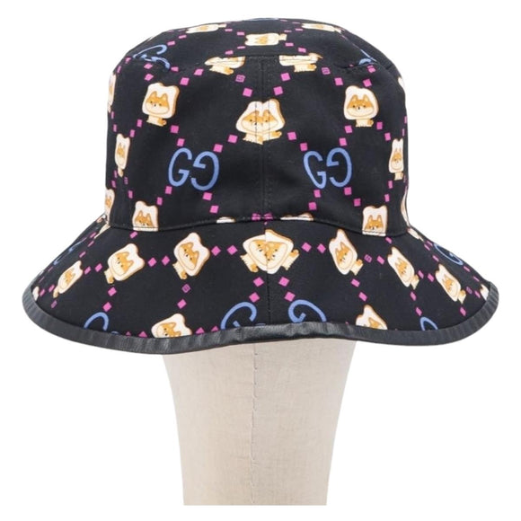 GUCCI Bucket Hat Canvas Black Multicolor Auth 213740M