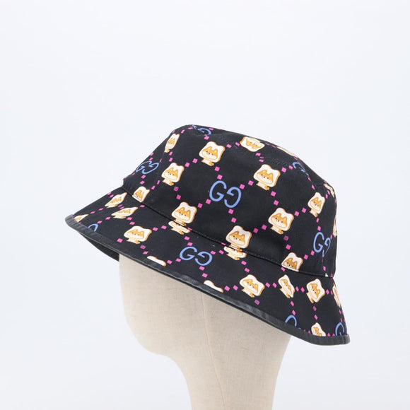 GUCCI Bucket Hat Canvas Black Multicolor Auth 213740M
