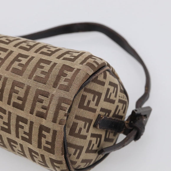 FENDI Zucchino Canvas Accessory Pouch Beige Silver 7N0016 Auth 213741