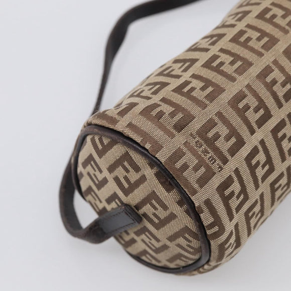 FENDI Zucchino Canvas Accessory Pouch Beige Silver 7N0016 Auth 213741