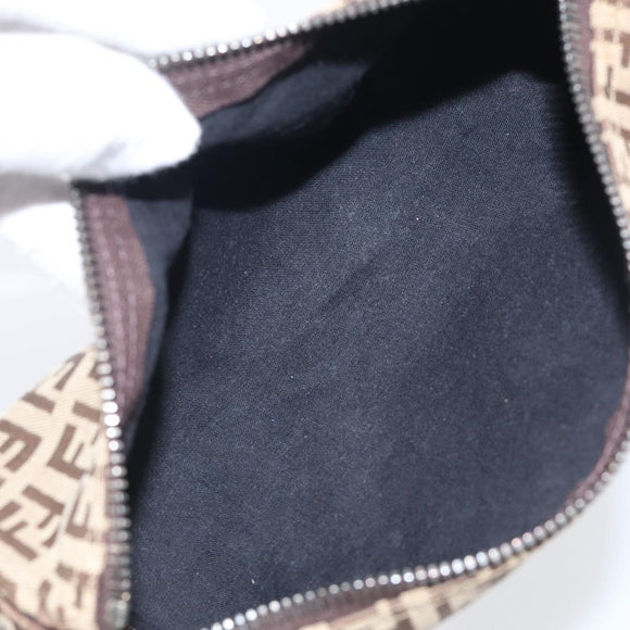 FENDI Zucchino Canvas Accessory Pouch Beige Silver 7N0016 Auth 213741