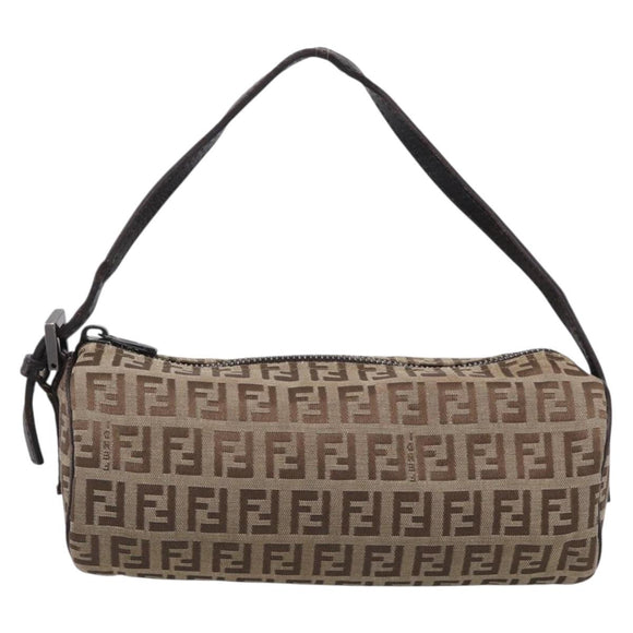 FENDI Zucchino Canvas Accessory Pouch Beige Silver 7N0016 Auth 213741