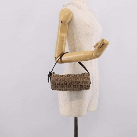 FENDI Zucchino Canvas Accessory Pouch Beige Silver 7N0016 Auth 213741
