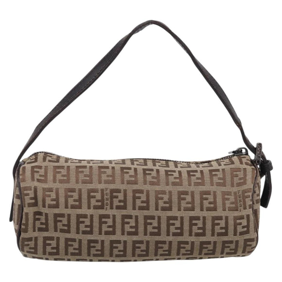 FENDI Zucchino Canvas Accessory Pouch Beige Silver 7N0016 Auth 213741