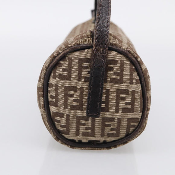 FENDI Zucchino Canvas Accessory Pouch Beige Silver 7N0016 Auth 213741