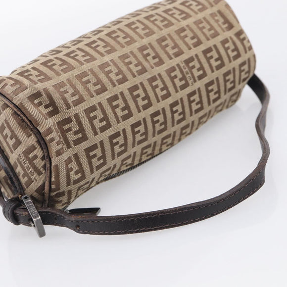 FENDI Zucchino Canvas Accessory Pouch Beige Silver 7N0016 Auth 213741