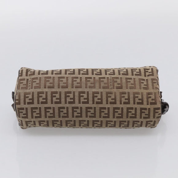 FENDI Zucchino Canvas Accessory Pouch Beige Silver 7N0016 Auth 213741