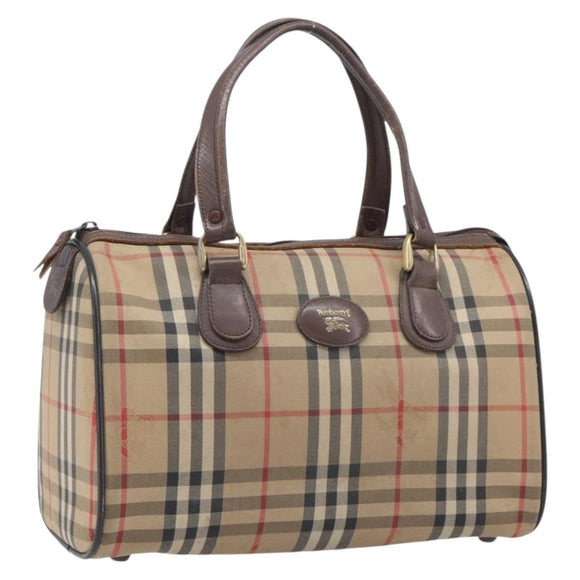 Burberrys Nova Check Hand Bag Canvas Beige Gold Auth 213744