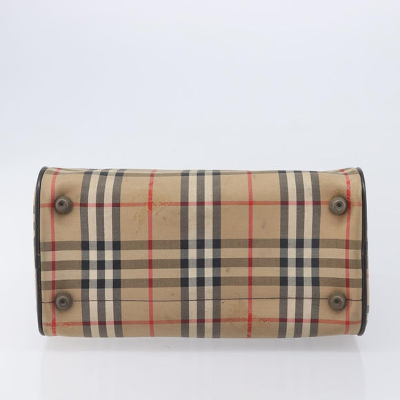 Burberrys Nova Check Hand Bag Canvas Beige Gold Auth 213744