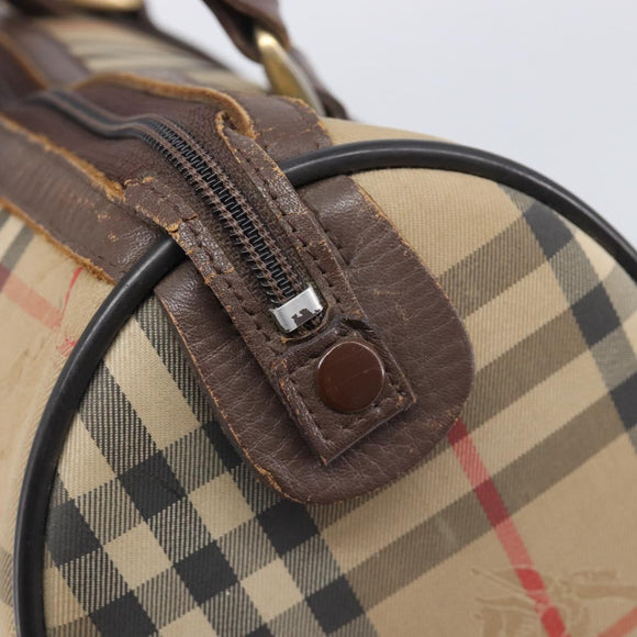 Burberrys Nova Check Hand Bag Canvas Beige Gold Auth 213744