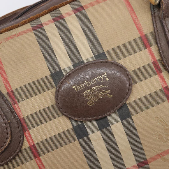 Burberrys Nova Check Hand Bag Canvas Beige Gold Auth 213744