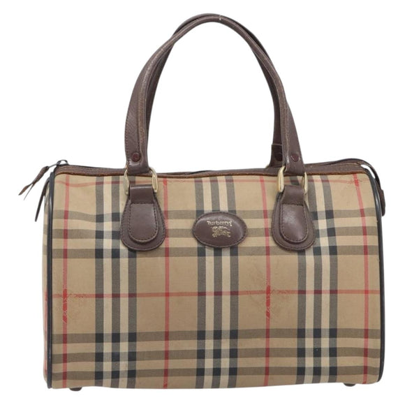 Burberrys Nova Check Hand Bag Canvas Beige Gold Auth 213744
