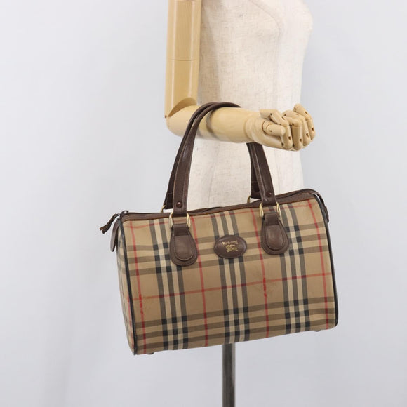 Burberrys Nova Check Hand Bag Canvas Beige Gold Auth 213744