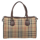 Burberrys Nova Check Hand Bag Canvas Beige Gold Auth 213744-3