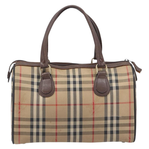 Burberrys Nova Check Hand Bag Canvas Beige Gold Auth 213744