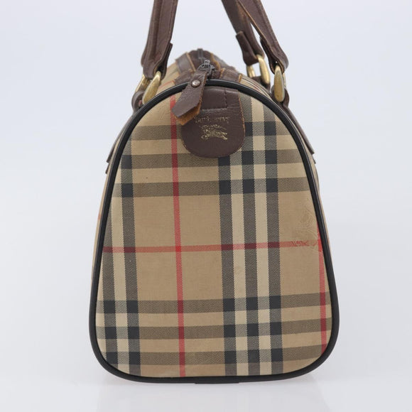 Burberrys Nova Check Hand Bag Canvas Beige Gold Auth 213744