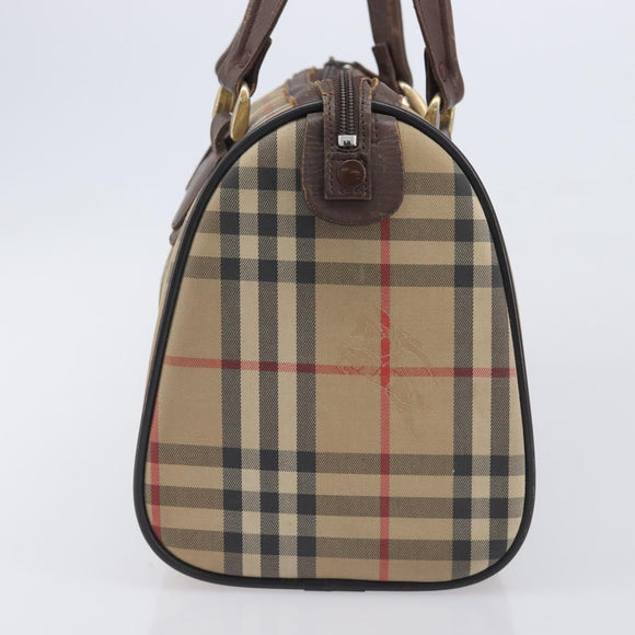 Burberrys Nova Check Hand Bag Canvas Beige Gold Auth 213744