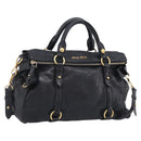 Miu Miu Vitellolux Hand Bag Leather 2way Black Gold Auth 213746V-1
