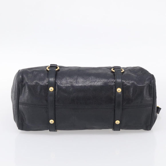 Miu Miu Vitellolux Hand Bag Leather 2way Black Gold Auth 213746V