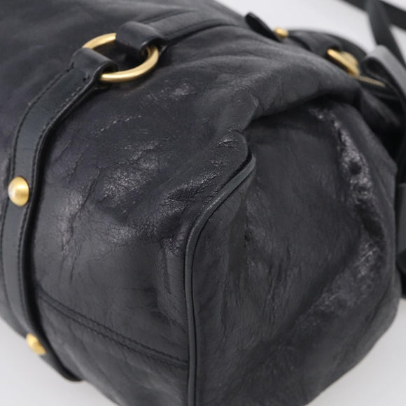 Miu Miu Vitellolux Hand Bag Leather 2way Black Gold Auth 213746V