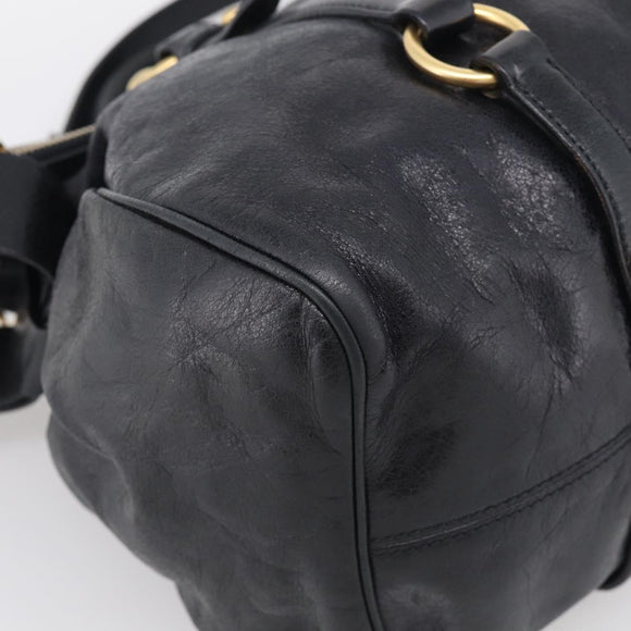 Miu Miu Vitellolux Hand Bag Leather 2way Black Gold Auth 213746V