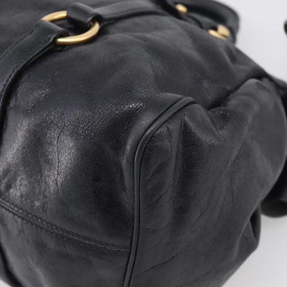 Miu Miu Vitellolux Hand Bag Leather 2way Black Gold Auth 213746V