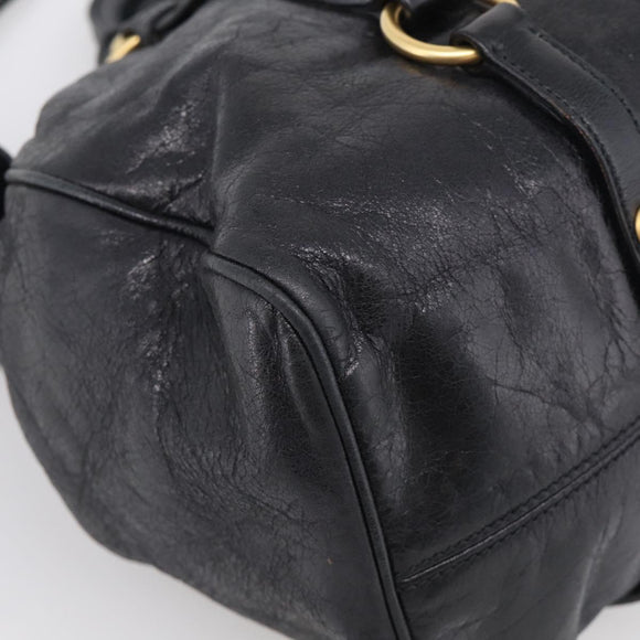 Miu Miu Vitellolux Hand Bag Leather 2way Black Gold Auth 213746V