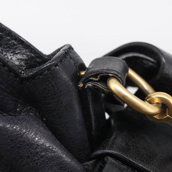 Miu Miu Vitellolux Hand Bag Leather 2way Black Gold Auth 213746V