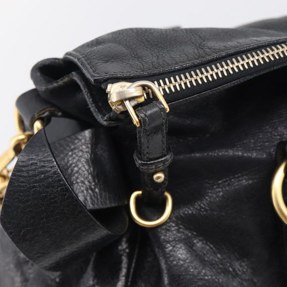 Miu Miu Vitellolux Hand Bag Leather 2way Black Gold Auth 213746V