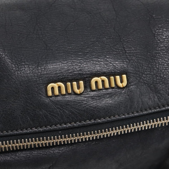 Miu Miu Vitellolux Hand Bag Leather 2way Black Gold Auth 213746V