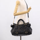 Miu Miu Vitellolux Hand Bag Leather 2way Black Gold Auth 213746V-27