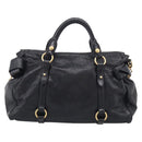 Miu Miu Vitellolux Hand Bag Leather 2way Black Gold Auth 213746V-3