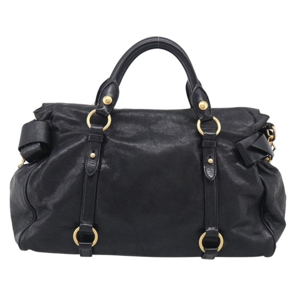 Miu Miu Vitellolux Hand Bag Leather 2way Black Gold Auth 213746V