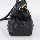 Miu Miu Vitellolux Hand Bag Leather 2way Black Gold Auth 213746V-4