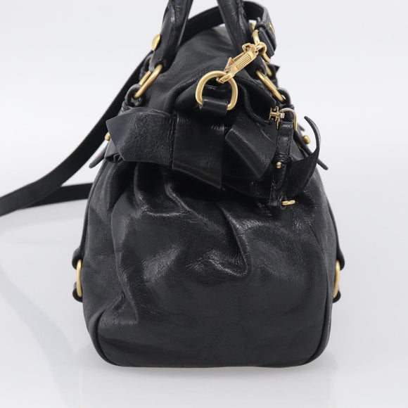 Miu Miu Vitellolux Hand Bag Leather 2way Black Gold Auth 213746V